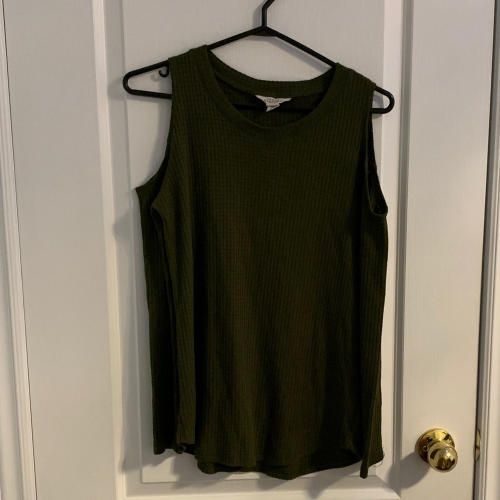 Olive green shoulder cut out long sleeve shirt
